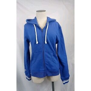 Mitchell & Ness Jacket Distressed-Women's Medium Blue Hoodie Jacket‎ Full Zip